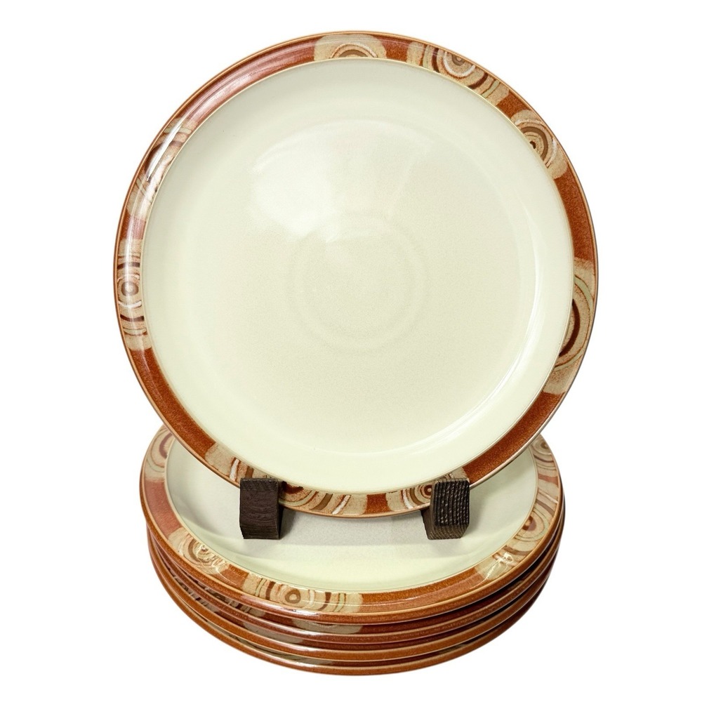 Denby Fire Chilli Swirl 10-3/8" Dinner Plates England Stoneware - Set Of 5
